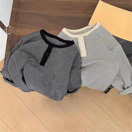 Boys Girls Classic Striped Sweatshirts Toddler Kids Crewneck Long Sleeve Button up Pullover Oversized Cute Aesthetic Outfits4
