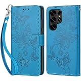 KENHONER Coque pour Samsung Galaxy S25 Ultra, Housse Etui Portefeuille Cuir Multifonction, Fermeture Magnétique à Clapet Anti Choc Compatible avec Coque Samsung S25 Ultra Book   Bleu Papillon