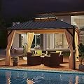 LATTOY 12'x14' Permanent Hardtop Gazebo, Outdoor Galvanized Steel Double Roof Pavilion Pergola Canopy with Aluminum Frame and Privacy Curtains for Garden Patio,Patio Backyard,Deck and Lawns