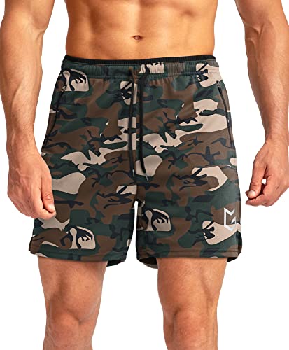 G Gradual Men's Running Shorts With Zipper Pockets Quick Dry Gym Athletic Workout 5" Shorts For Men (Green Camo, Medium) #TOP1