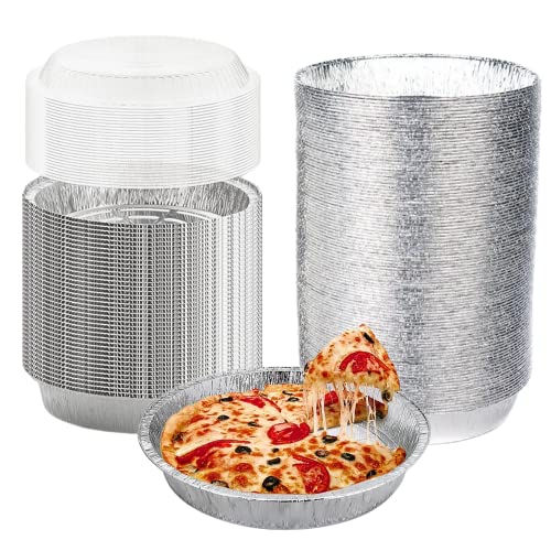 Luckmeta 9'' Inch Round Tin Foil Pans Disposable Aluminum Pans With Clear Lids (125 Pack), Freezer & Oven Safe - For Baking, Cooking, Storage, Roasting, & Reheating, Recyclable, Pack Of 125 #TOP2