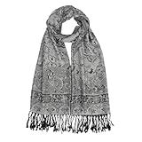 Nonakgado Pashmina Scarves for Women-Winter Black White Paisley Pashmina Rave Shawls and Wraps for Travel (Sy1-Black White)