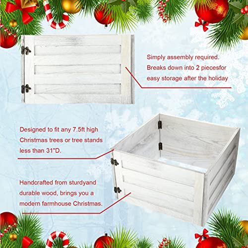 Wood Christmas Tree Collar Box Washed White Tree Stand Cover Rustic Christmas Tree Box Skirt Farmhouse Christmas Tree Skirts Replacement Blocks For Christmas Tree Decorations, 22 X 12 Inch Each Board #TOP5
