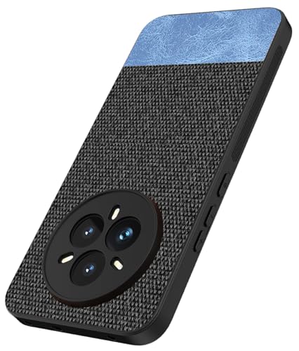 Image of Kapa Soft Fabric & Leather Hybrid Protective Back Cover for Realme 14 Pro+ (Plus) 5G | Shockproof Slim Hard Anti Slip Back Case (Black,Blue)
