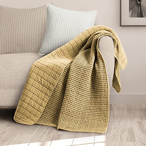 Levtex Home - Mills Waffle - Throw - Ochre Cotton Waffle - Throw Size 50 x 60in.