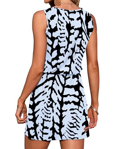 Image of AUSELILY Womens Summer Sleeveless V-Neck Drawstring Waist Beach Cover up Mini Short Swing Dresses with Pockets
