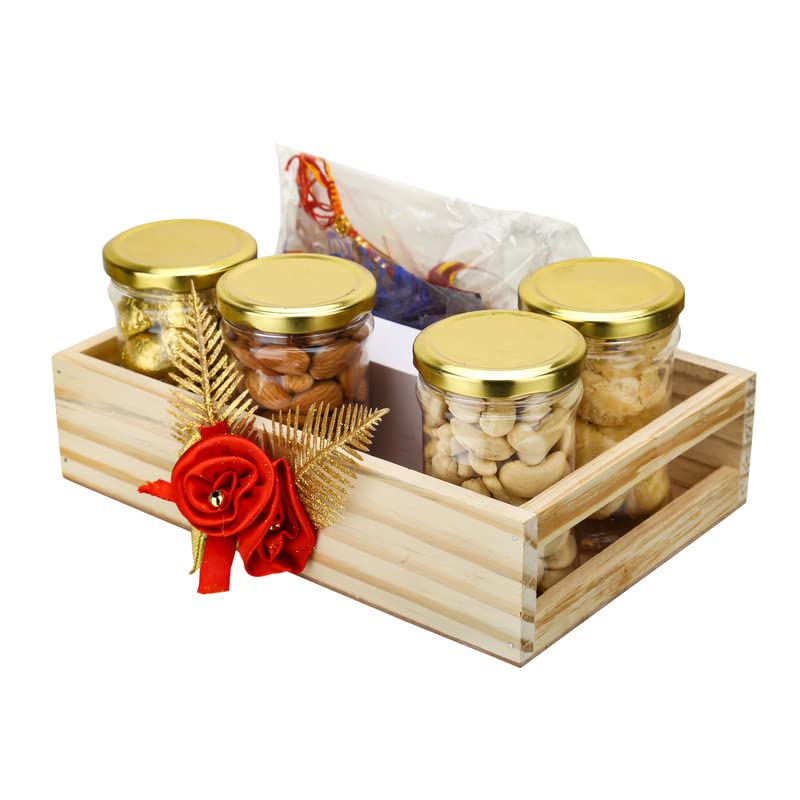 Image of NUTRI MIRACLE Rakhi Dry Fruit & Nut Gifts I Variety Of Fancy Rakhis For Brother N Family I Hathi Chopda Tilak Kit,400gm