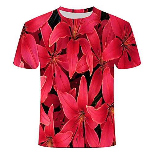 Camiseta de manga corta con flor rosa 3D hombre moda verano ropa informal cómoda
