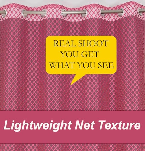 Image of IVAZA Heavy Premium Polyester Beautiful Moroccan Trellis Design Transparent Net Curtains | Modern Parde for Living Room Bedroom | Home Office Screens Window- 5 Feet (Pack of 2) Pink