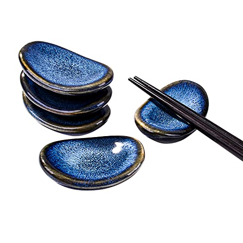 Japanese Antique Chopstick Rest Blue Ceramic Chopsticks Holder Set of 5