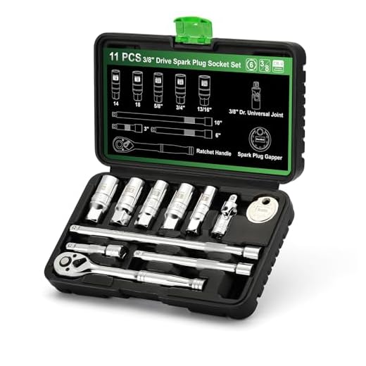TecoTek 11-Piece Spark Plug Socket Set with 3/8" Drive Ratchet Handle, Spark Plug Gapper, Universal Joint and Extension Bar, 5/8", 3/4", 13/16", 14mm, 18mm, CR-V Sockets with Rubber Retaining Rings