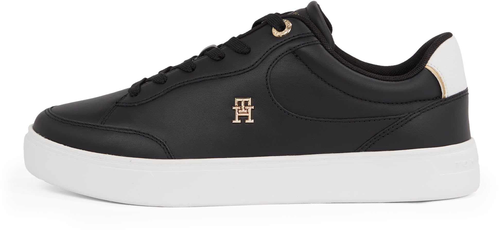 Tommy Hilfiger Women's Essential Chic Leather Court Trainers, Black (Black), 5