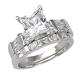 1000 Jewels Sterling Silver 2.9ct Princess-Cut Russian Ice on Fire CZ 2 pc Wedding Ring Set, Kayla sz 9.0