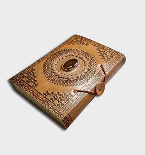Image of SPcreation Brown Gods Eye Stone Leather Handmade Notebook Blank Diary with Azadirachta indica's (Neem) Pencil