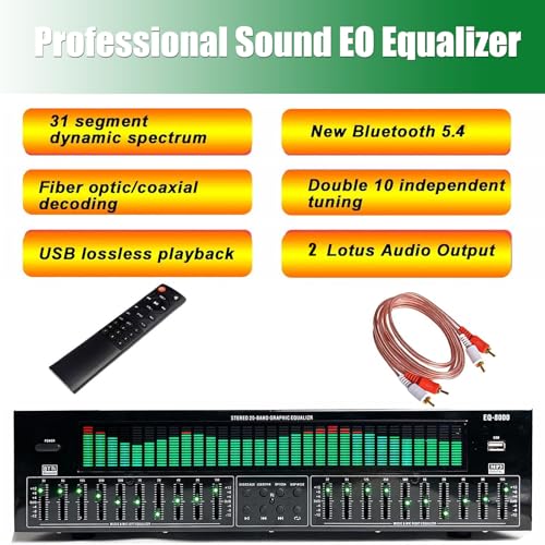 Égaliseur graphique stéréo 31 bandes professionnel avec analyseur de spectre musical LED, 12 modes de rythme, réduction automatique du bruit pour studio d'enregistrement