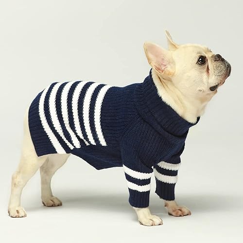 Miniatura 3 de Fitwarm Suéter de punto a rayas para perro, ropa de invierno para perros pequeños, niños y niñas, abrigo de cuello alto para mascotas, atuendo para
