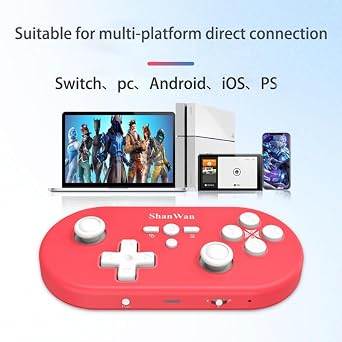 ShanWan Wireless Bluetooth Gamepad Compatible with Switch, Switch 2, Steam Deck, PC, Android, iOS, Tablets & Phones. Features customizable buttons, macro functions, gyro motion control and linear motor vibration.