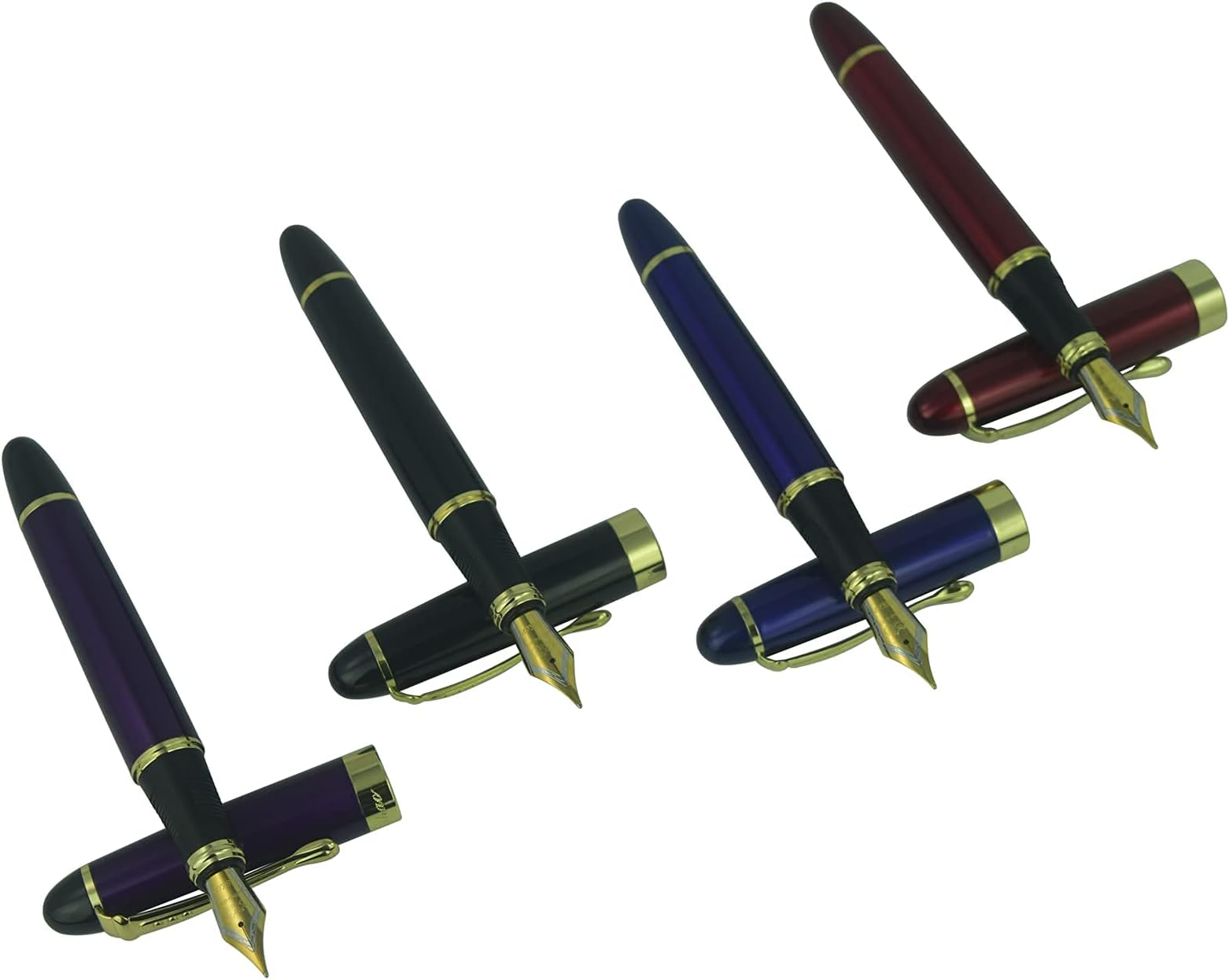 4 PCS Jinhao X450 Fountain Pen Set, 4 Colors (Black, Blue, Red, Purple), Medium Nib With Ink Converter, Golden Clip, Gift Box, Pen Case