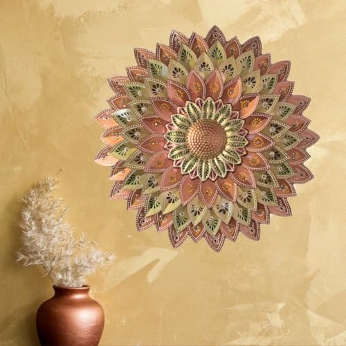 Image of SETHI AESTHETIC Metal Flower Wall Decor - Metal Wall Decor, Flower Wall Art, Decor item, Size 54X54 CM (Metallic Designer Brown)