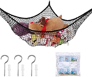 Stuffed Animal Hammock, Toy Hammock Storage Net, LXUNYI Mesh Toy Net Holder Jumbo Wall Corner Giant Baby Kids Children Stuff animals Hammocks Net Organizer for Bedroom (Black, 84 inch)