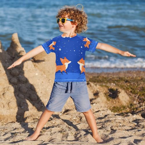 Boys Swing Shirts Blue Fox Star Cartoon Rashguard Short Sleeve Kids T-Shirts Sun UPF 50+4