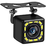 12LED バックカメラ 小型 防水ＩＰ68 CCD フロントカメラ リヤカメラ 角型 視野角度170度 鏡像 ガイドライン有 ＤＣ12V電源 角型 ナイトビジョンカラーカメラ ブラック (角型12LED)