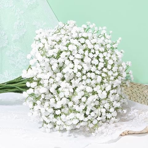 Artflower 20 Pcs Babys Breath Artificial Flowers, Fake Babys Breath Flowers Artificial Bulk, Faux Gypsophila Babies Breath Real Touch Flowers for Wedding Bouquet Floral Arrangement Party Home Decor Cover