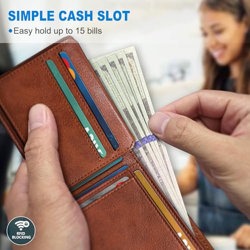 Wallet for Men Wallet with Cash Pocket 2 ID Window 13 Cards,Slim Leather Wallet Front Pocket Card Holder RFID Blocking with Gift Box4