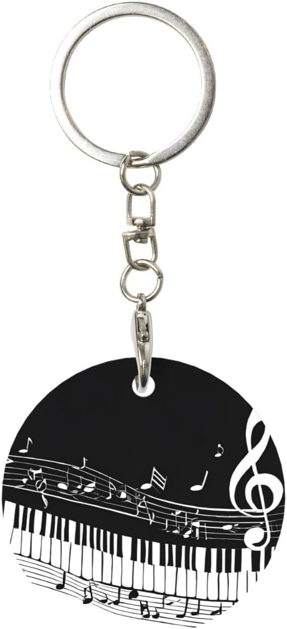 Black White Music Note Round Metal Keychain