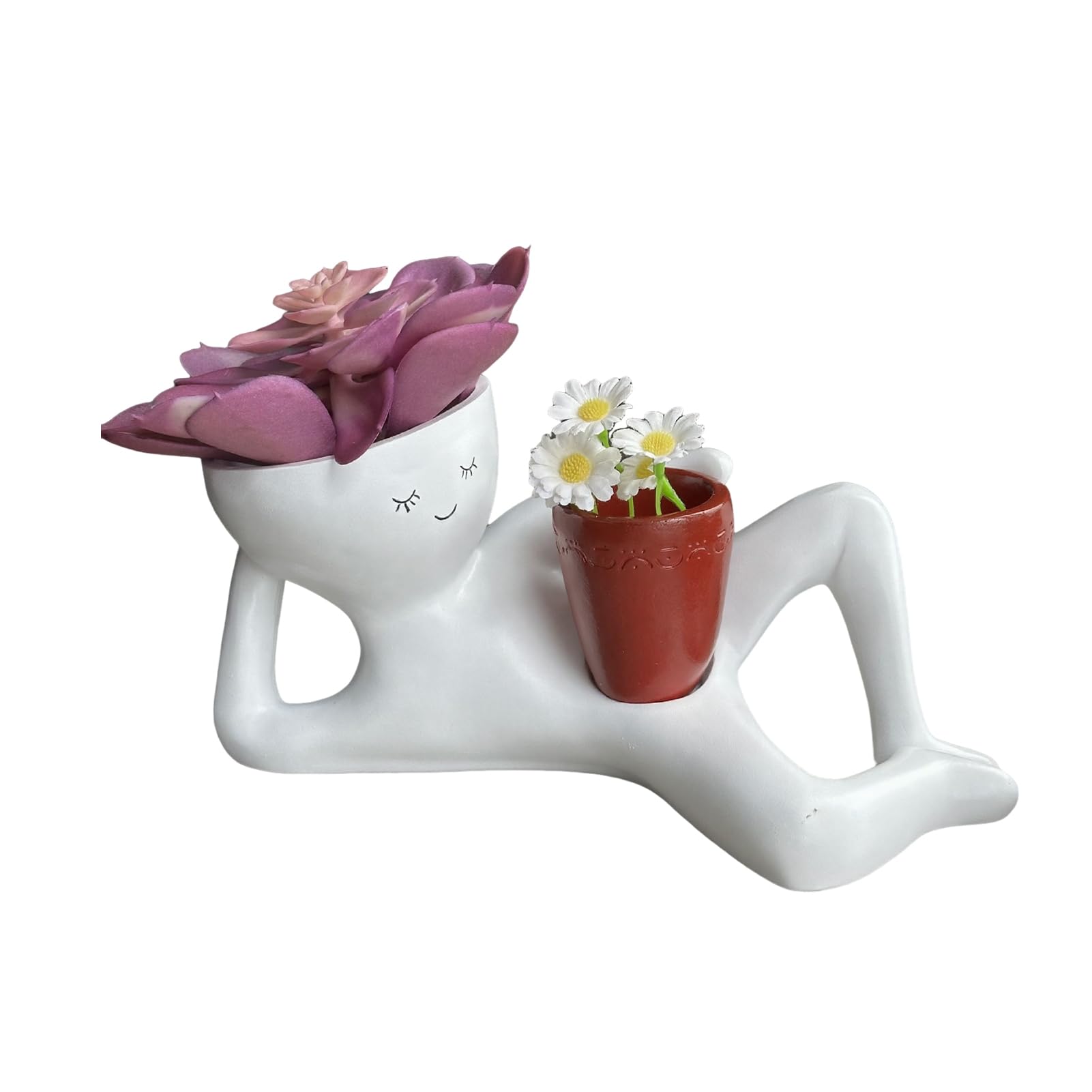 ZhzeYun Succulent Pots – Lazy Guy Planter with Drainage Hole, Resin Lying Down Figure Flowerpot, Funny Face Plant Pot for Succulents, Cactus Home Garden Decor (Red)