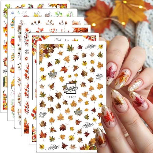 6pcs/Set Fall Maple Leaf Flower Nail Stickers for Nail Art Autumn...