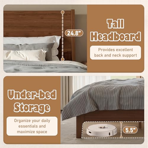Image of Bellemave King Size Bamboo Bed Frame with Headboard,Warm Brown