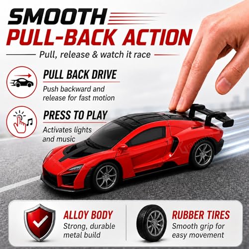 Image of GRAPHENE 1:32 Scale Diecast Pullback Metal Toy Car for Kids High Speed Premium Realistic Model Sports Car Friction Powered Miniature Racing Openable Doors Light Music Best Gift For 2+ years Boys Girls