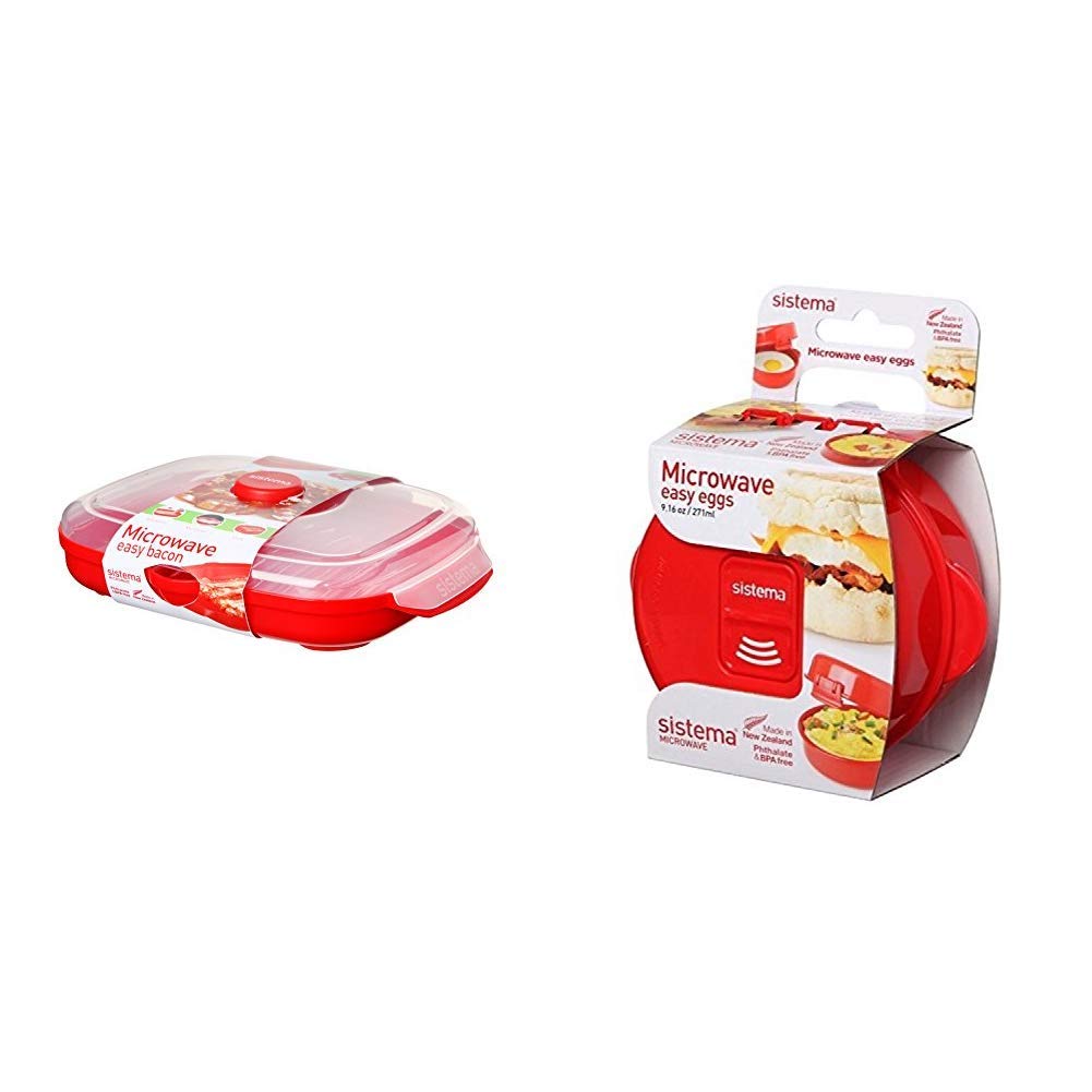 Sistema Microwave Easy Bacon, 28.7 x 21.9 x 7 cm, Red & Microwave Egg Cooker Easy Eggs, 270 ml - Red