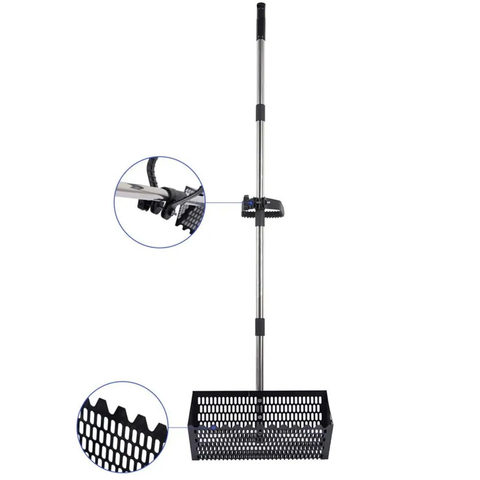 Rastrillo per pulci di sabbia Rastrello for sabbia portatile, pala da spiaggia, raccoglitore di cibo for mare, setaccio ergonomico con denti affilati(Silver)