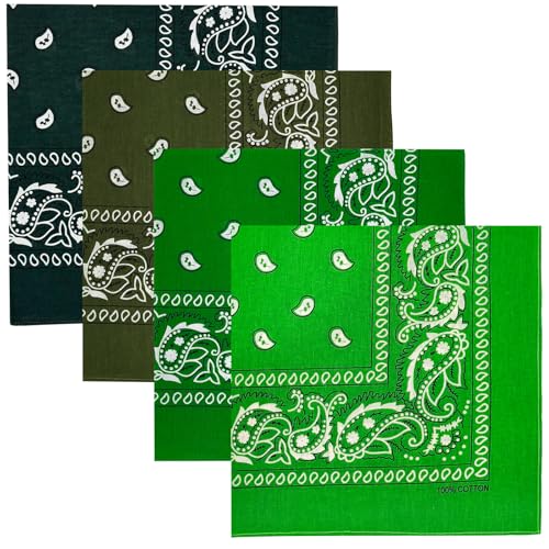 Gorgeous Island 4 Pack 100% Cotton Bandanas 22x22 inches - Multi-Purpose Square Scarfs for Men & Women Headbands Face Cover Fashion Accessories