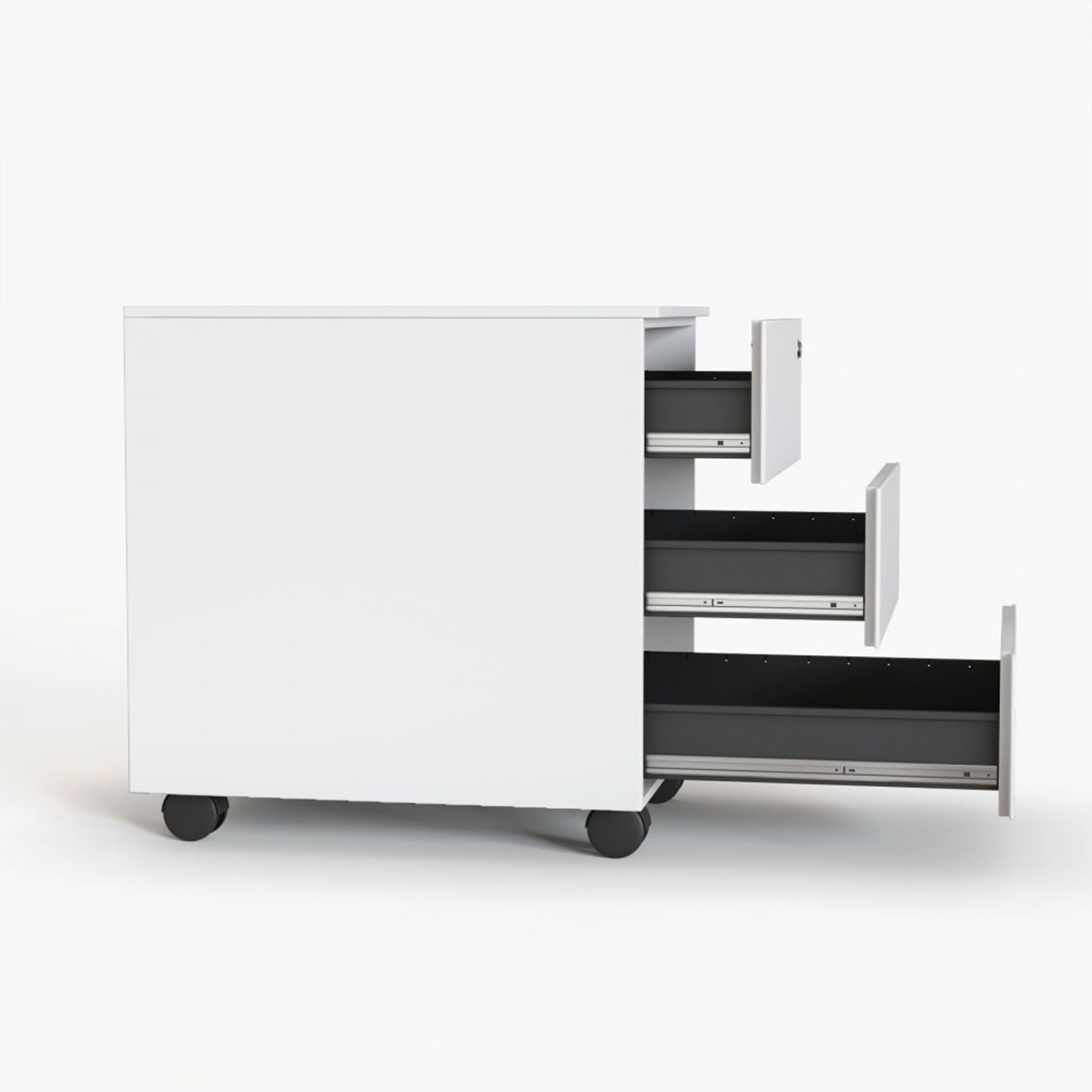 Spacio Cajonera metálica Oficina 2 o 3 cajones Buck movil Archivador Profesional Alta Gama con Ruedas y Cerradura 40 x 54 x 55 cm (Blanco, 3 Cajones)