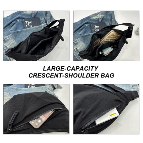 Bolso bandolera para mujer, tela nylon negro miniatura 5
