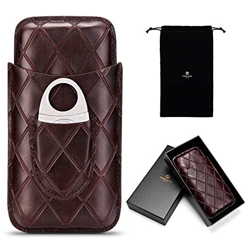 CIGARLOONG Cigar Case Leather Cigar Travel Humidor Hold 3 Tube with Cigar Cutter(Color:Coffee)