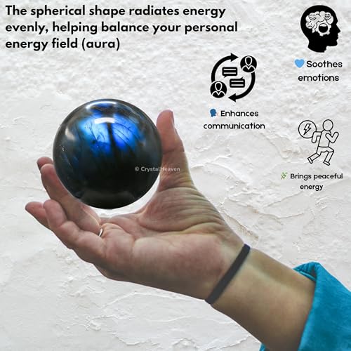 Image of Certified Labradorite Crystal Ball for Meditation - Premium Crystal Vastu Items for Home and Feng Shui Items for Good Luck - Ideal for Pooja Supplies and Spiritual Practices (2 inch Inch)