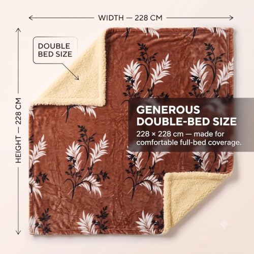 Image of BSB HOME Premium Flannel Fleece Blanket with Sherpa Reverse, 280 GSM Soft Plush Reversible Floral Blanket, Warm Cozy Winter Blanket for Bed, Sofa & Couch, 90 x 100 Inches (228 x 254 cm) - Rust Brown