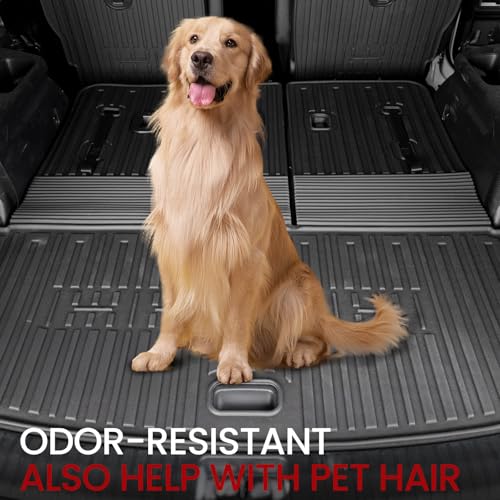 Image of Cargo Mat with Backrest Mats for 2020-2025 Kia Telluride 7 /8 Passenger Car Mats Accessories, All Weather TPE Interior Protectors Cargo Liner Trunk Mat