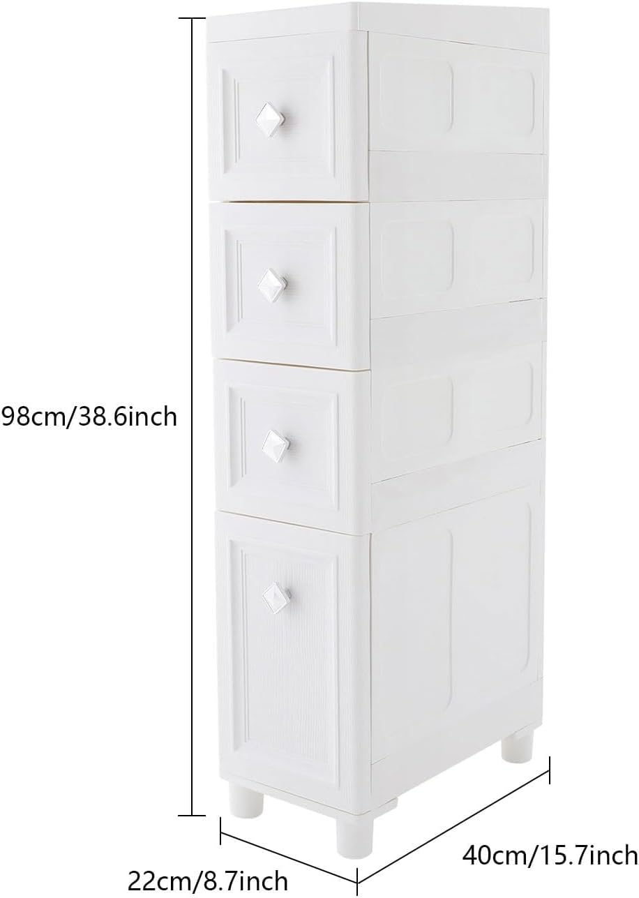 4-Drawer Narrow Storage Cabinet,Slim Bathroom Storage Cabinet, Bathroom Floor Cabinet for Small Spaces, Laundry, Living Room, Kitchen, Bathroom, Office, Home, 8.7"x15.7"x38.6"