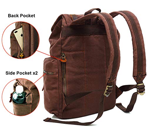 Huachen 1039 Vintage Canvas Backpack,17 Inch Laptop Backpacks Rucksack,Shoulder Travel Camping Hiking Backpacks thumb #2