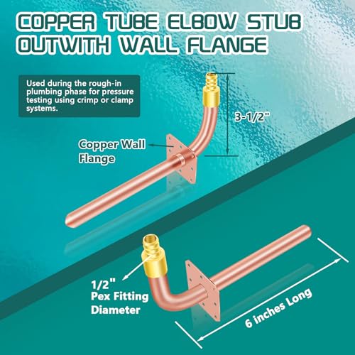 Image of Boltigen 1 /2 inch PEX Copper Stub Out Elbow 5-Pack with Wall Flange - 6 Inch, F1807 Certified with Stainless Steel Crimp Clamps for PEX-B /C Systems