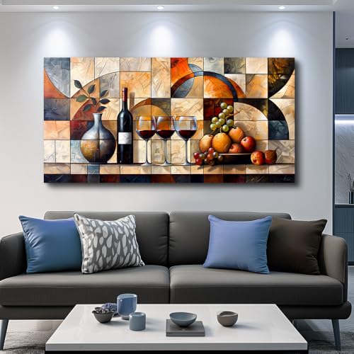 PHAOHUAXM Abstract Canvas Wall Art For Living Room Large Wall Decor For Bedroom Office Wall Decor Wine Glass Mural Restaurant Farmhouse Wall Painting Decor Artwork Pictures Home Decorations 20"X40"