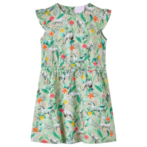 Vestido Infantil con Mangas Volantes Unicornios Plantas Ropa Caqui Claro 92