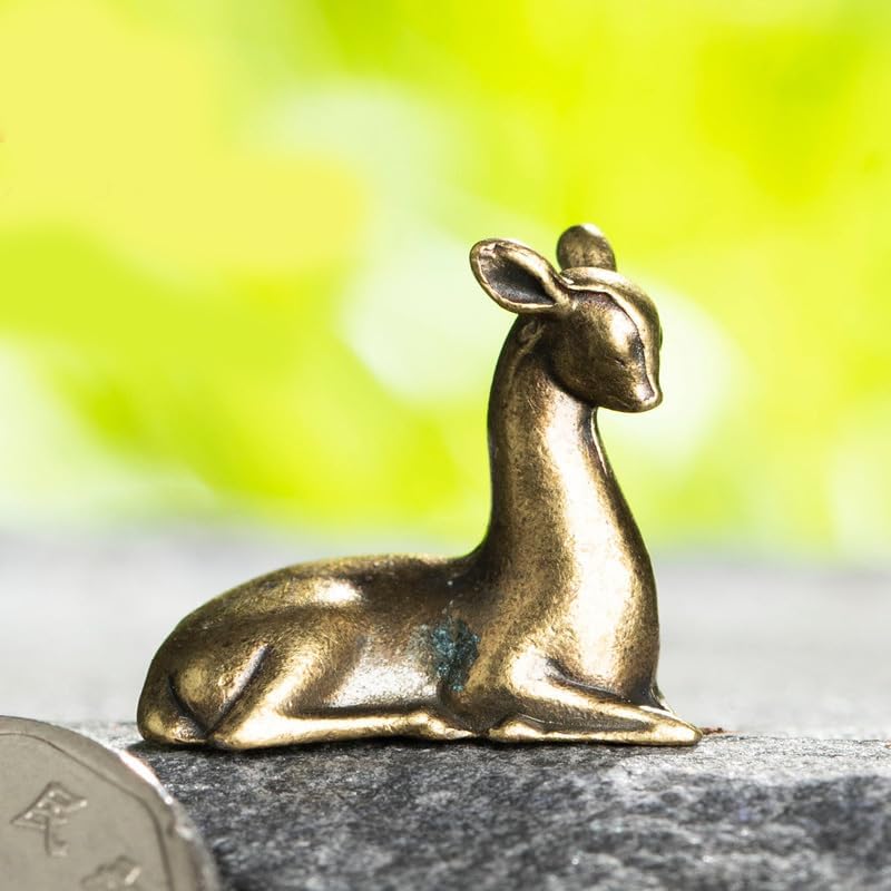 2PC Handcrafted Brass Deer Statues, Small Collectible Decorative Animal Sculptures for Miniature Indoor Decor image 5
