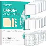 TKTK Large Pimple Patches, 60 mm XL Acne Patches, Big Hydrocolloid Bandages for Body, Face, Forhead, Chin, Neck Zit Breakouts, Hydrocolloid Patch (Square, Strip, Dot 5 Sizes 265 Count)
