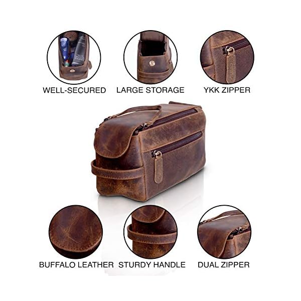 KomalC Original Buffalo Leder Unisex Kulturbeutel Travel Dopp Kit (Distressed Tan) – Bild 5